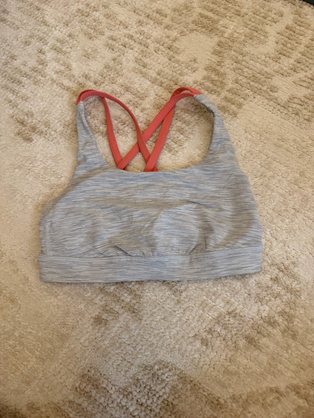 lululemon athletica Gray Striped Sports Bra with Coral Crisscross Straps